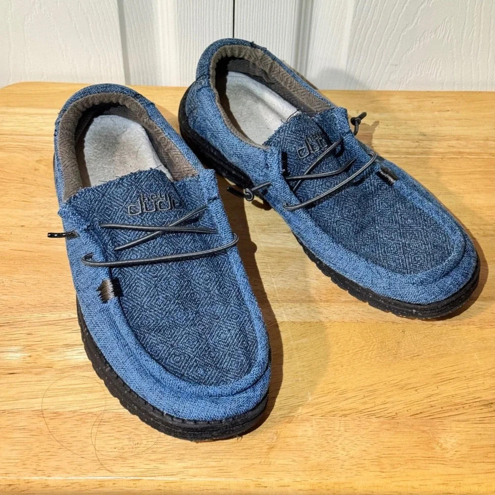 Hey Dude Wally Eco Linen Eclipse Blue Mens 8 Casual Slip On Loafers 112472771